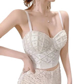 Solid Color with Pearl Applications Push Up Crop Corset